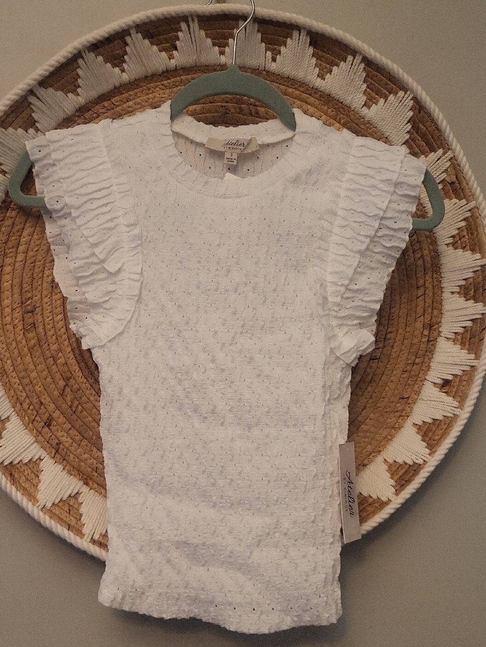 Atelier White Eyelet Ruffle Sleeve Tank Top
